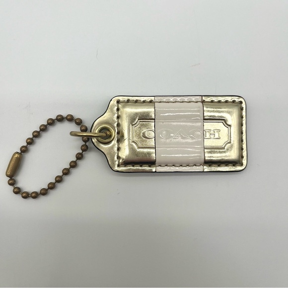 Coach Legacy Stripe Gold and White Leather Hang Tag - Picture 2 of 3